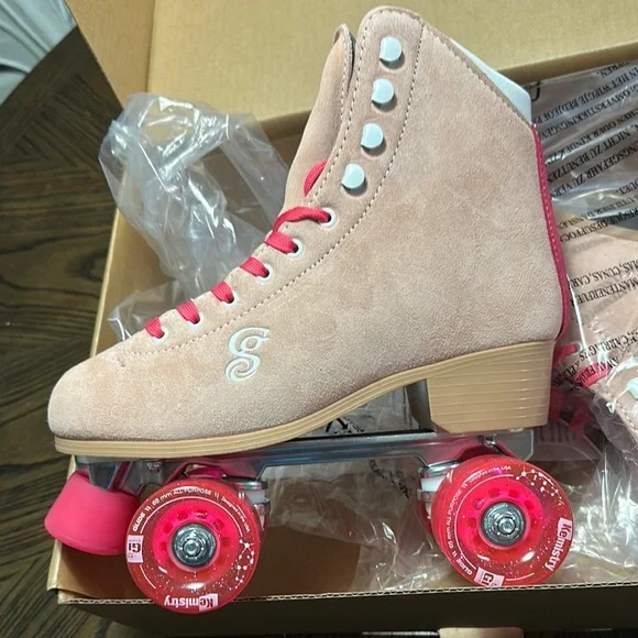 Suede Roller Skates with Pink Accents - Picture 3 of 9